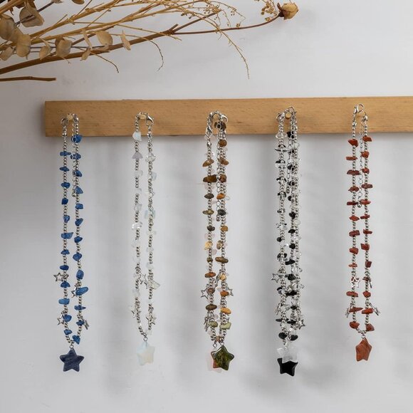 Y2K Star Crystal Charms Pendant Choker Necklace Irregular Crystal Stone Trendy B - Picture 5 of 5